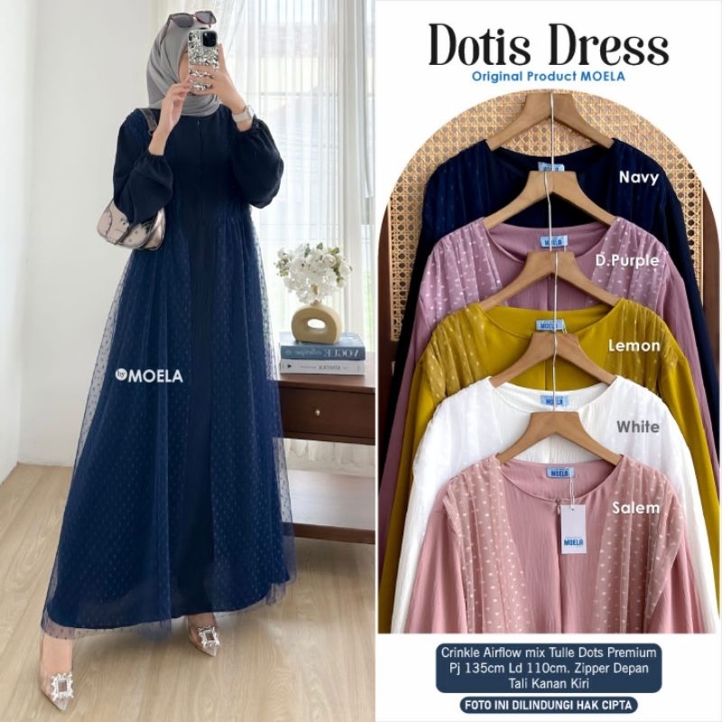 COD 12 FEB NEW | DOTIS DRESS ORI MOELA dress pesta bahan crinkle mix tulle dots premium dress casual