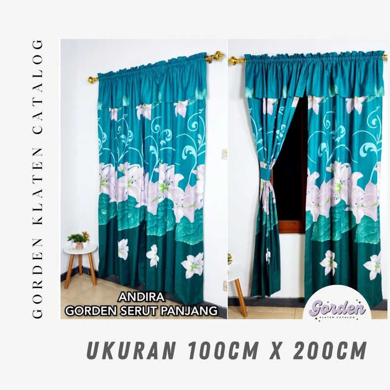GORDEN JENDELA MODEL SERUT PANJANG UK 100cm x 200cm MOTIF BUNGA BUNGA