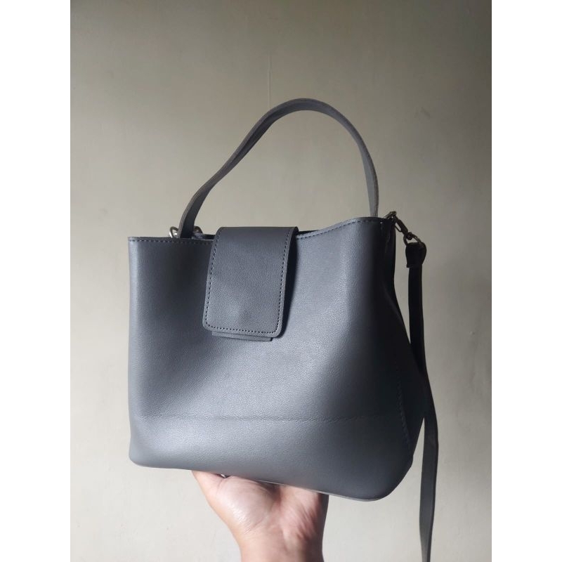 handbag tas Sling pesta wanita abu kulit sintetis