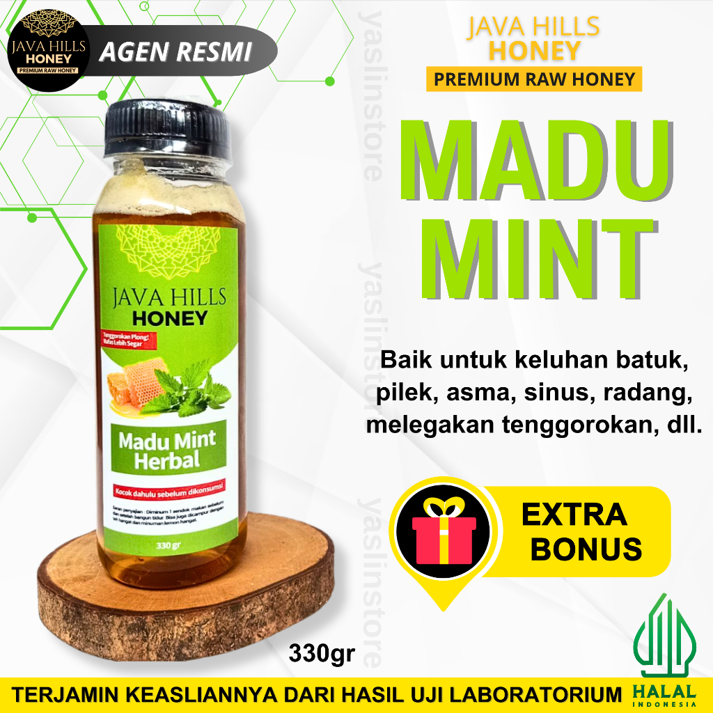 

Madu Mint Herbal meredakan flu dan batuk melegakan tenggorokan 100% asli Java Hills Honey
