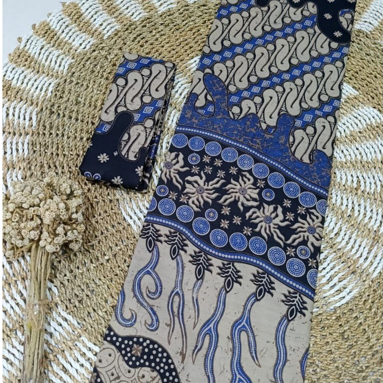 Kain Batik Pekalongan Motif Kujang Seno Tosca Biru Katun 210x110 cm 2 Meter