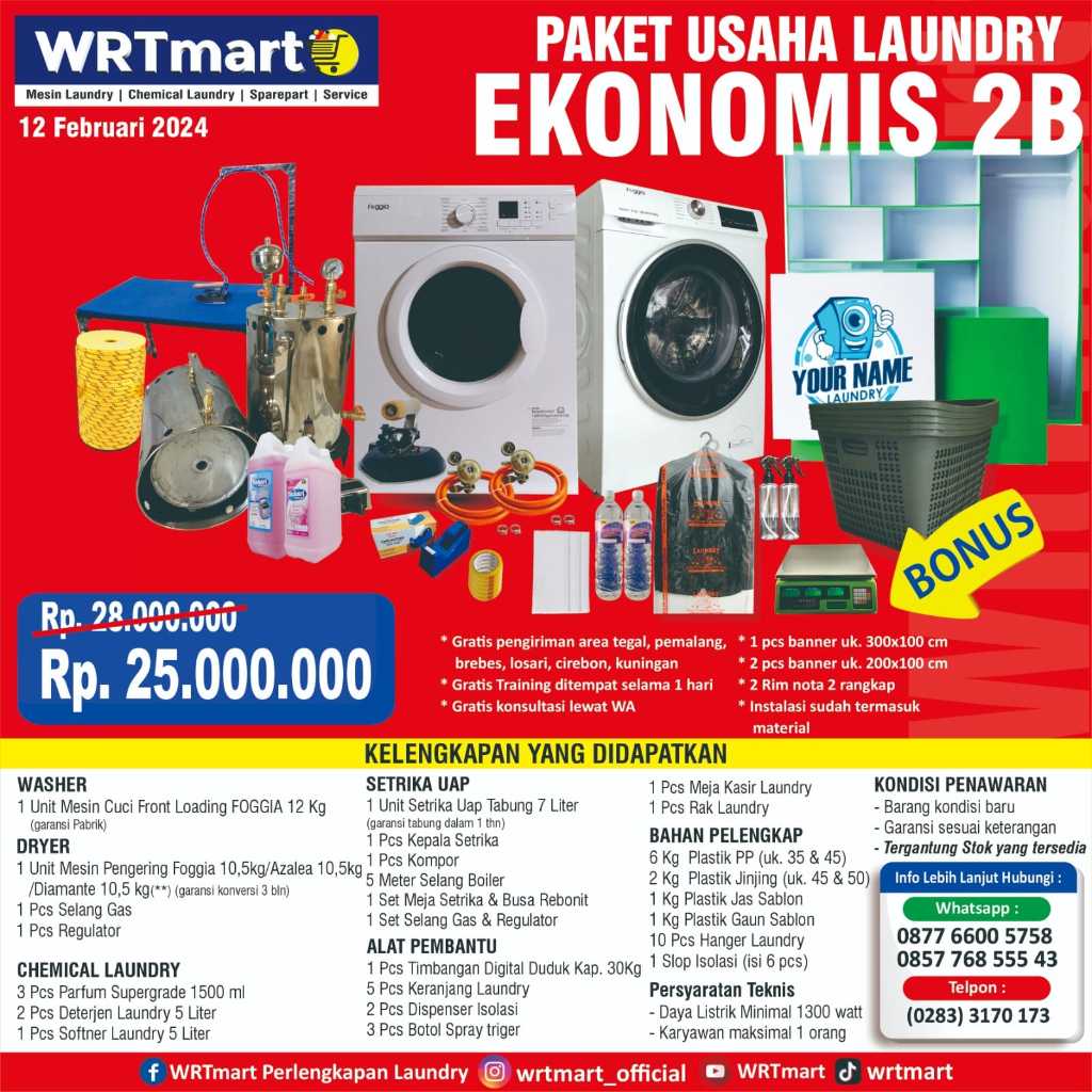 PAKET USAHA LAUNDRY/PAKET EKONOMIS 2B USAHA LAUNDRY/ PAKET USAHA LAUNDRY RUMAHAN / PAKET LAUNDRY KIL