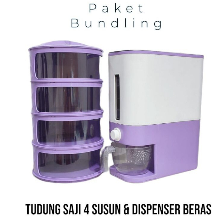 BUNDLING Dispenser Beras 12 Liter | Tudung Saji 4 Susun Tempat Penyimpanan Beras Rice Box Harga Term