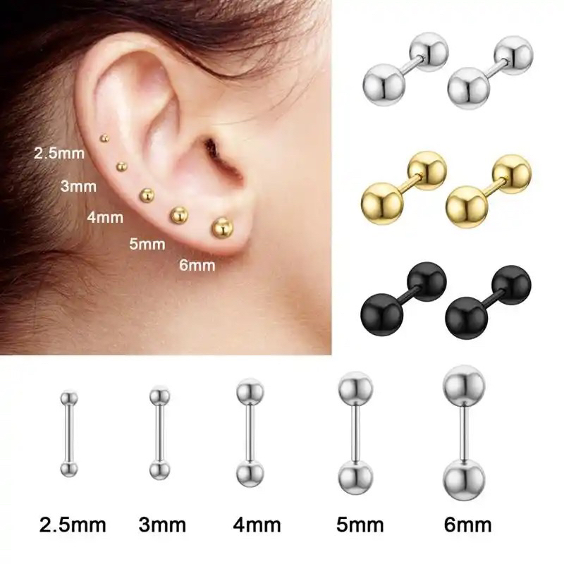 anting barbel earrings piercing stainless steel, piercing untuk helix tragus uperlobe