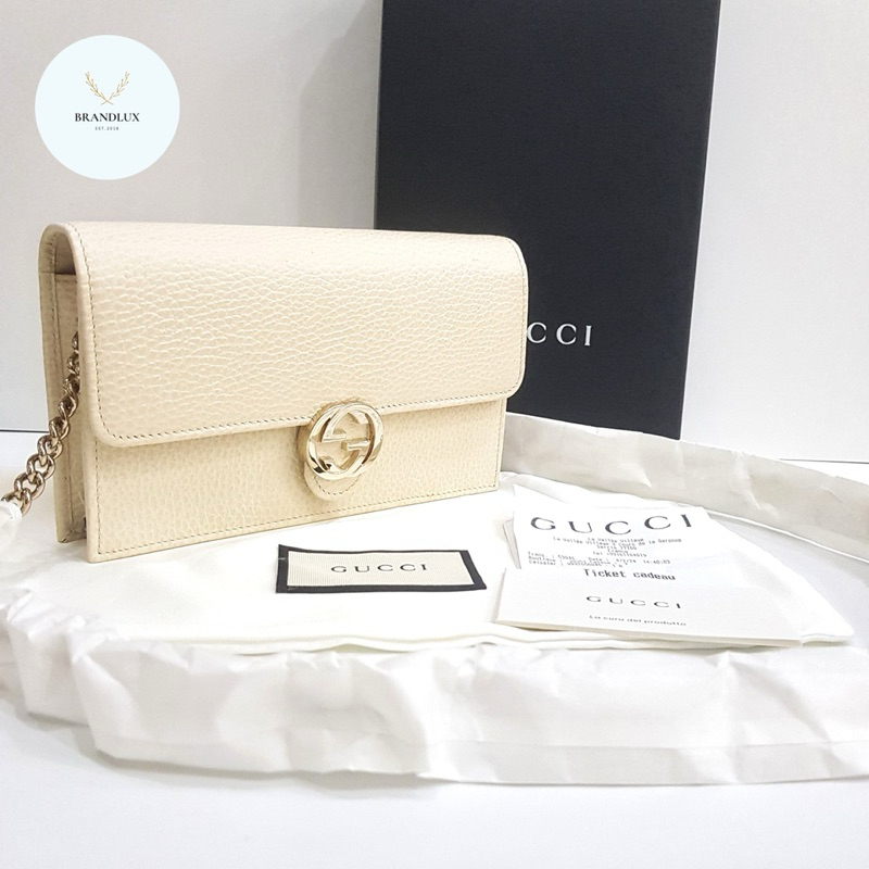 GUCCI WOC Wallet on Chain iconic interlocking GG beige leather shoulder bag LGHW
