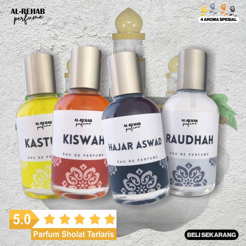 Al Rehab Parfum Kasturi Rindu Tanah Suci Paket 4 Botol Parfum Kiswah Hajar Aswad Raudhoh