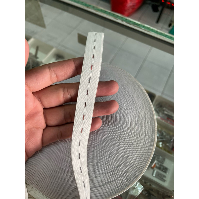 Elastis Lubang/Karet Elastis Berlubang Warna Putih Lebar 2cm & 2,5cm