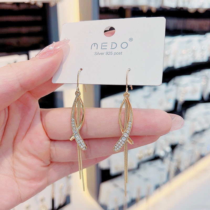 terbaru anting hijab panjang wanita korea model juntai warna gold emas giwang jilbab hook earrings