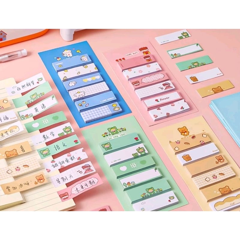 

Sticky Notes Lucu 6IN1 Tempelan Kertas Catatan 120 Lembar Notes Kertas Tempel Karakter Bear Frog Girl Pembatas Buku Cute Imut Penanda Buku Memo Stick