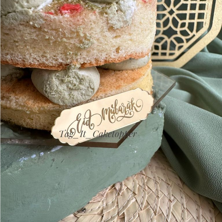 Tag Hiasan Eid Mubarak Mini Topper Hiasan Lebaran Gantungan Box Hampers Kotak Idul Fitri Gold Mirror