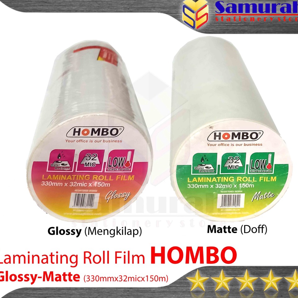 

KODE D92T Plastik Laminating Roll Hombo Glossy Matte Doff 32 Micron isi 1 lembar 32 mm Panjang 15 Meter