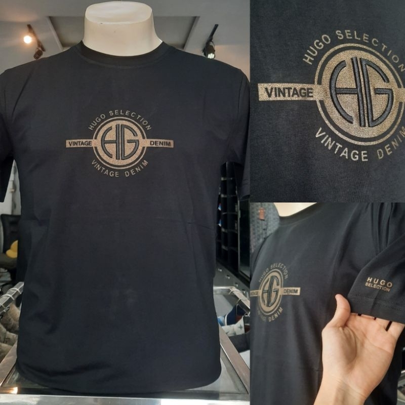 KAOS HUGO SELECTION ♡♡ 100% ORIGINAL ♡♡ WARNA HITAM BORDIR TEBAL SABLON EMAS