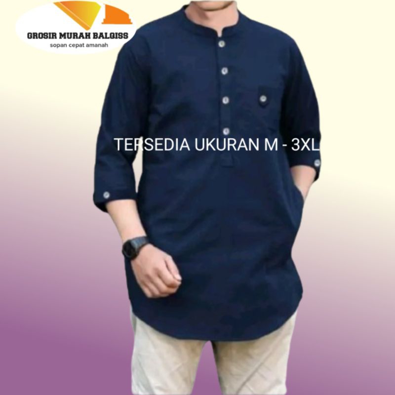 Baju Koko Pria Muslim Kurta Dewasa Lengan Pendek 3/4 Jumbo Premium Putih Lebaran XXL XXXL