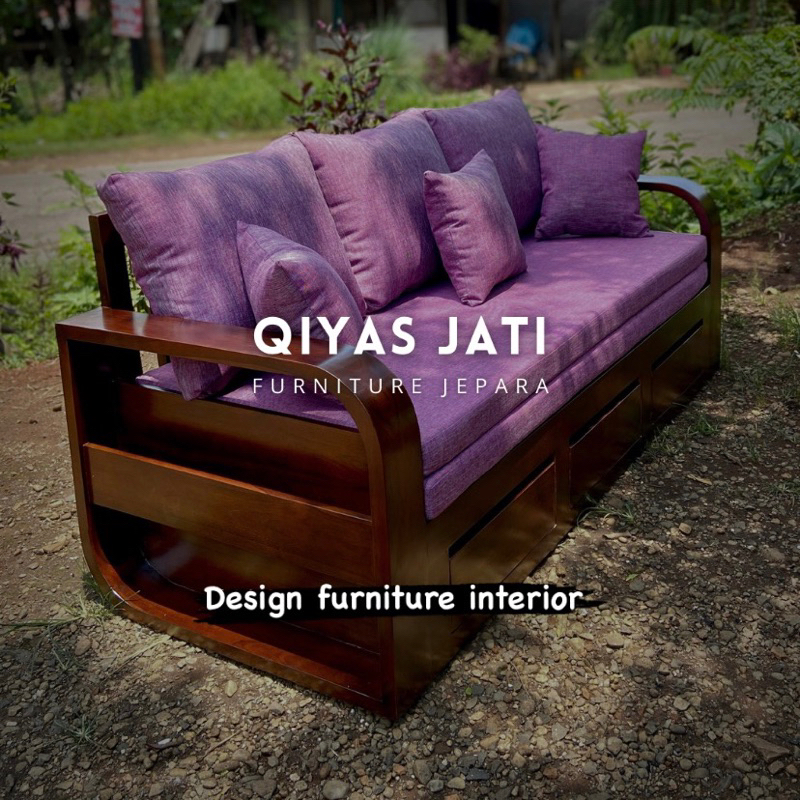 Sofa tv jati minimalis sofa laci ruang tamu 3 seater kayu jati
