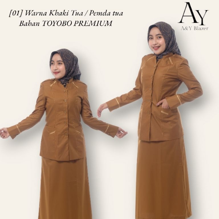 Beli Dong 1 AY Blazer Baju Seragam pemda Guru  PNS Wanita Warna Khaki Tua  Khaki Muda BAHAN TOYOBO P