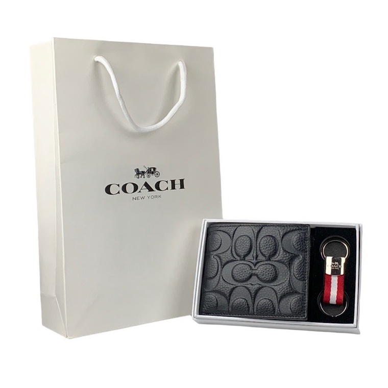 Kilat Hemat DOMPET PRIA KULIT ASLI MIRROR QUALITY SET GANTUNGAN KUNCI BONUS PAPERBAG