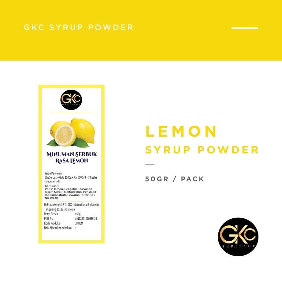 

PALING AMPUH Bubuk Sirup Lemon Powder Syrup Serbuk Minuman Powder Drink sudah HALAL GKC Heritage Konsentrat 5 gram