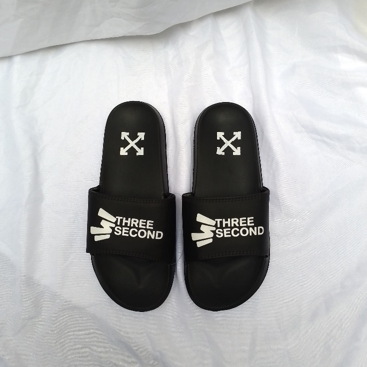 [BISA COD] Sandal Slop Sendal Selop Three Second Unisex Pria Wanita Black White