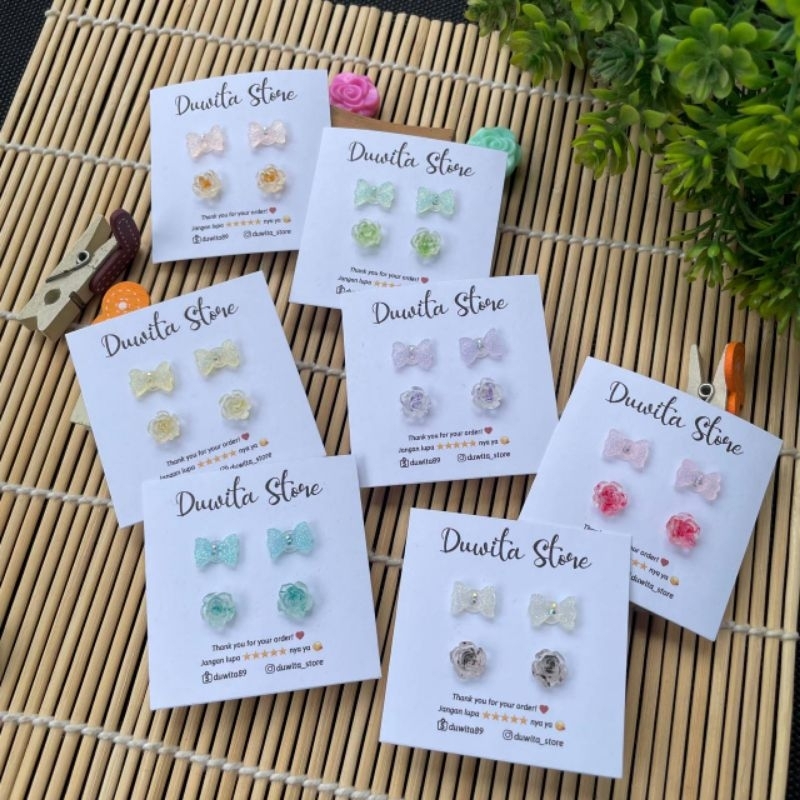 HANDMADE ANTING TUSUK PLASTIK ANAK/DEWASA MOTIF PITA-MAWAR(BENING)