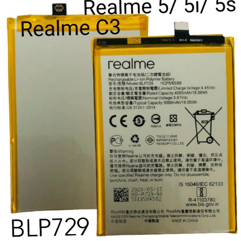 Baterai Original 99% Realme C3 BLP729