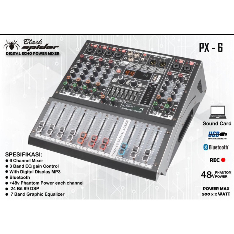 Power Mixer BlackSpider Power Mixer Black Spider PX 6 / Power Black Spider 1000 watt Power Black Spi