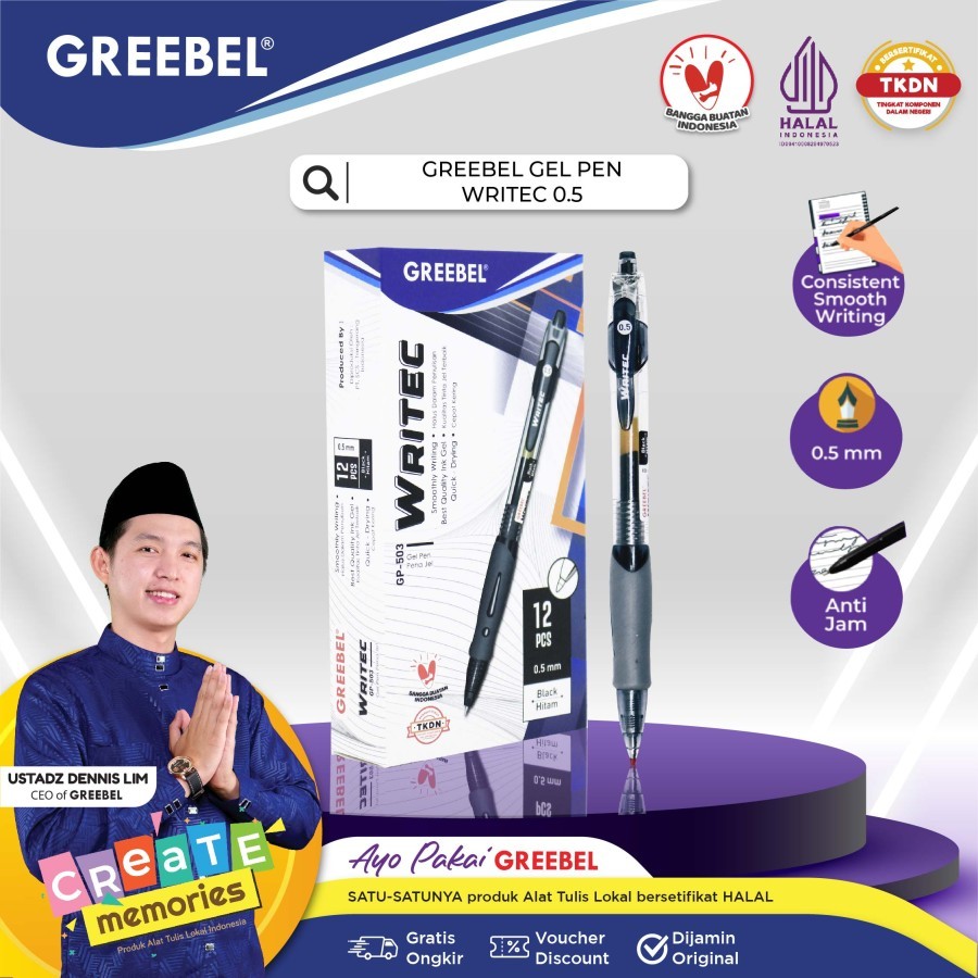 

Pulpen Writec Greebel GP-503 / Gel Pen Greebel 0,5 mm (1Pack Isi 12 Pcs)
