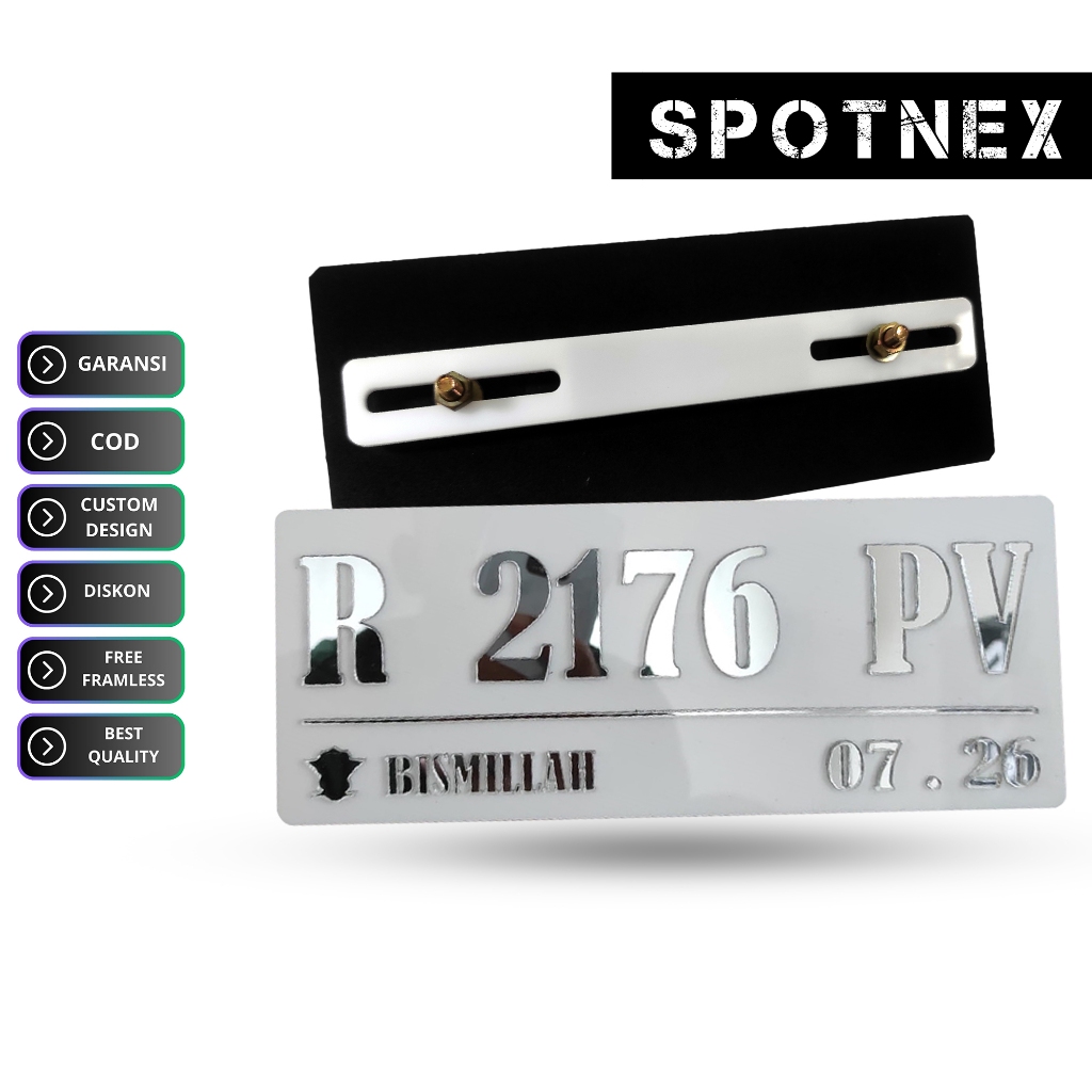 Plat Nomor Putih Akrilik Sepeda Motor Timbul Crome Mirror