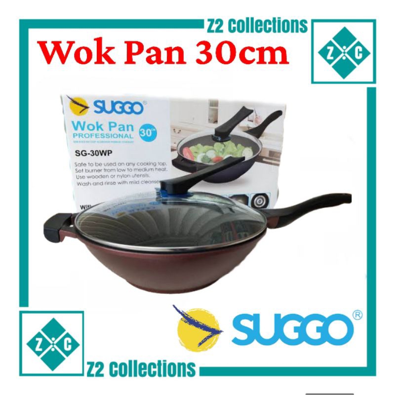 Wok pan SUGGO  30cm Panci wajan tutup kaca wajan teflon cekung dalam anti lengket