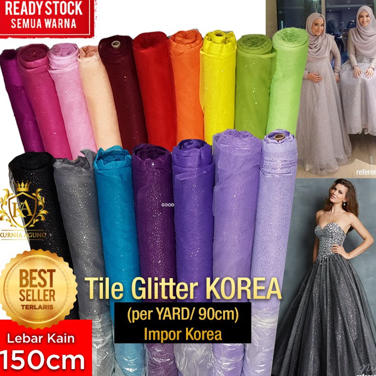 PENJUALAN CEPATBEST SELLER Kain Tile Tulle Tila Gliter Korea 15cm Bahan Rok Dress Gaun Kebaya Metera