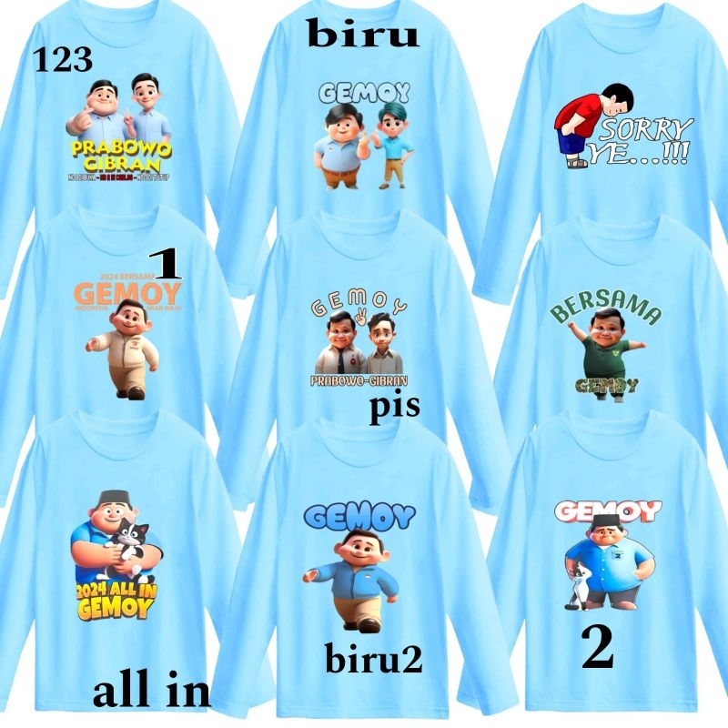 Baju Kaos Dewasa Lengan Panjang SPESIAL GAMBAR PRABOWO GEMOY/Baju kaos Lengan panjang blue edition P