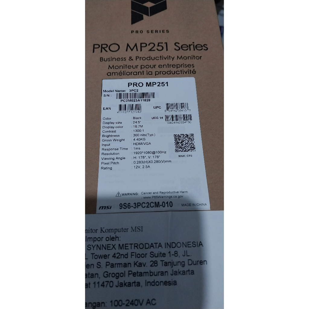 Monitor Led 24inch wide FULLHD MSI MP251 IPS 100hz new