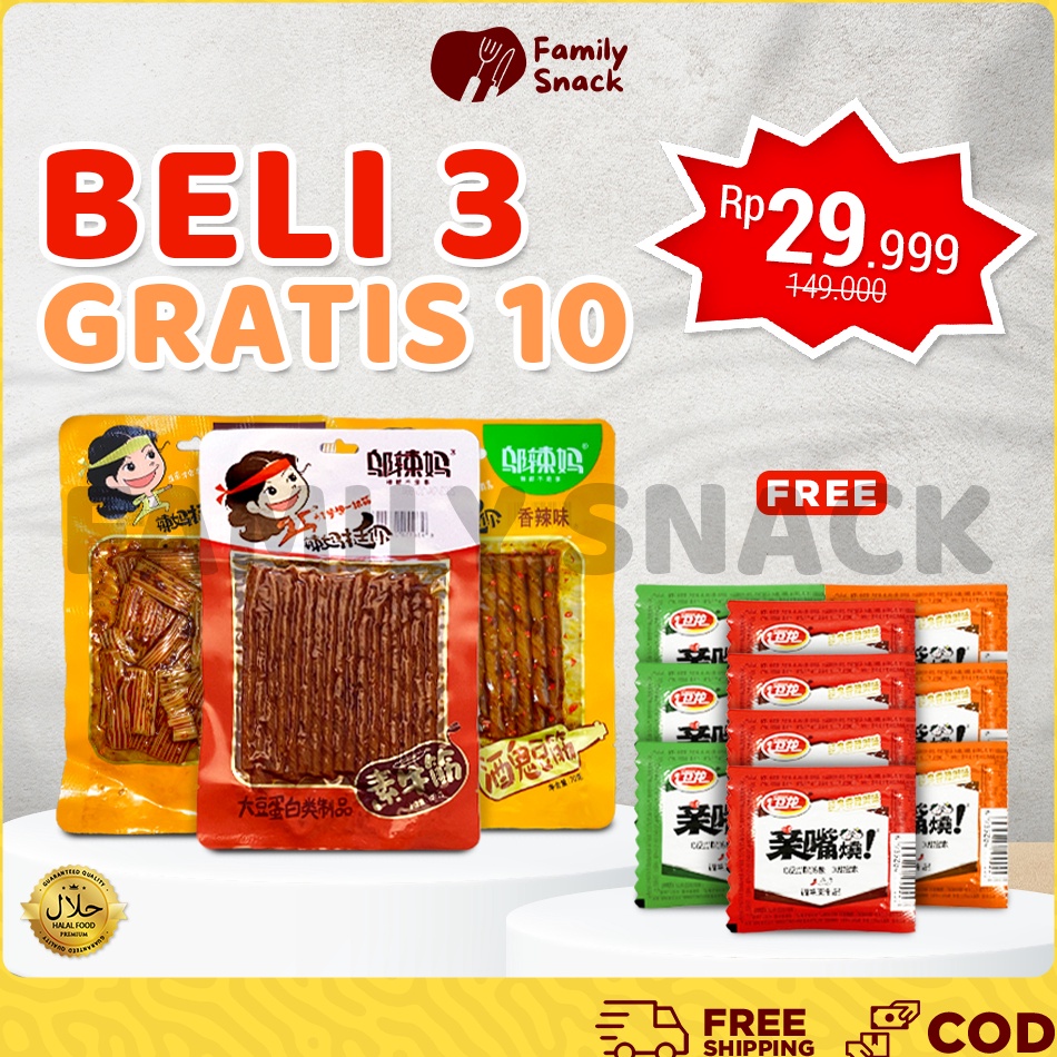 

FLASH SALE Latiao Family Snack HALAL Buy 3 Get 1 Free Wulama Latiao Bundle Wulama Gluten Cemilan Snack A Food Vegetarian Latiao