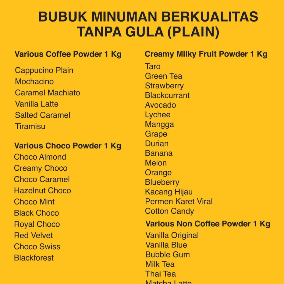 

DiSkon Bubuk Minuman Kekinian Harga Grosir Bubuk Minuman Aneka Rasa Premium Powder Drink JPS 1Kg Bubuk Minuman Terbaik