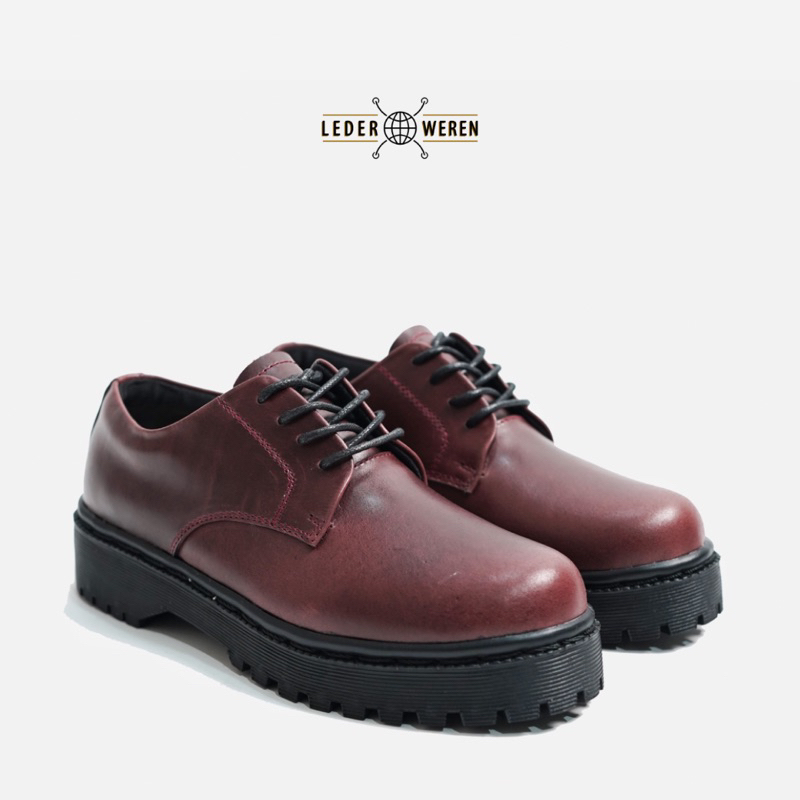 	 Lederweren - Leder Derby2 Wanita Maroon - Sepatu Kulit Tali Wanita	