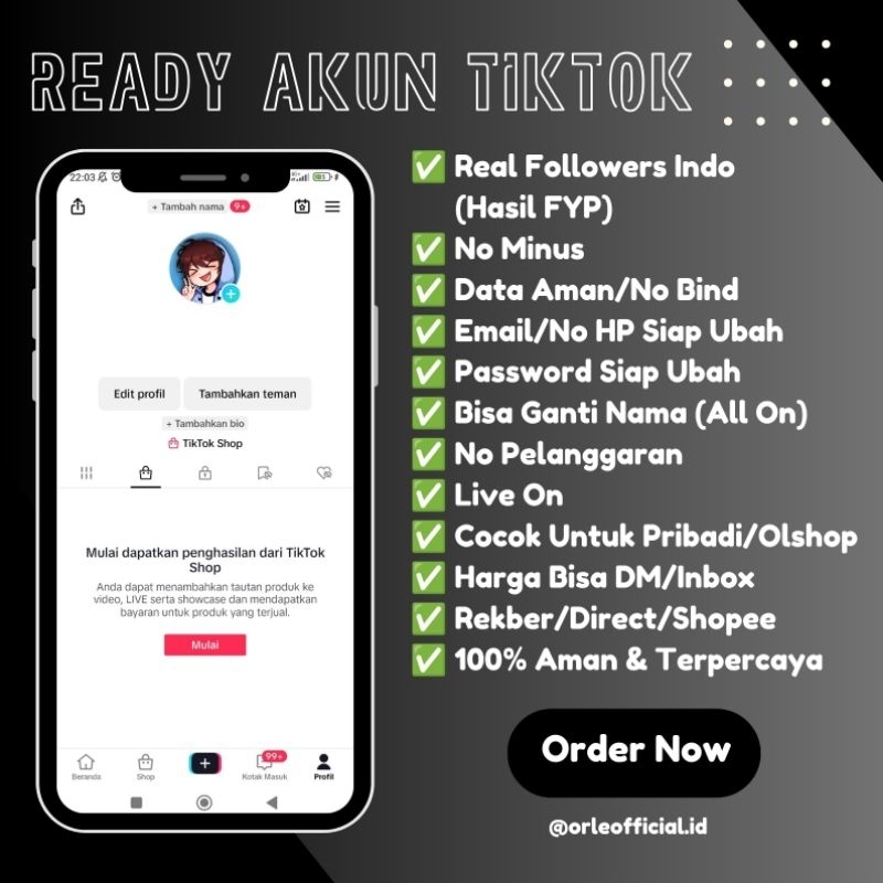 AKUN TIKTOK (LIVE STUDIO/LIVE PC) 2RB FOLLS REAL INDO HASIL FYP