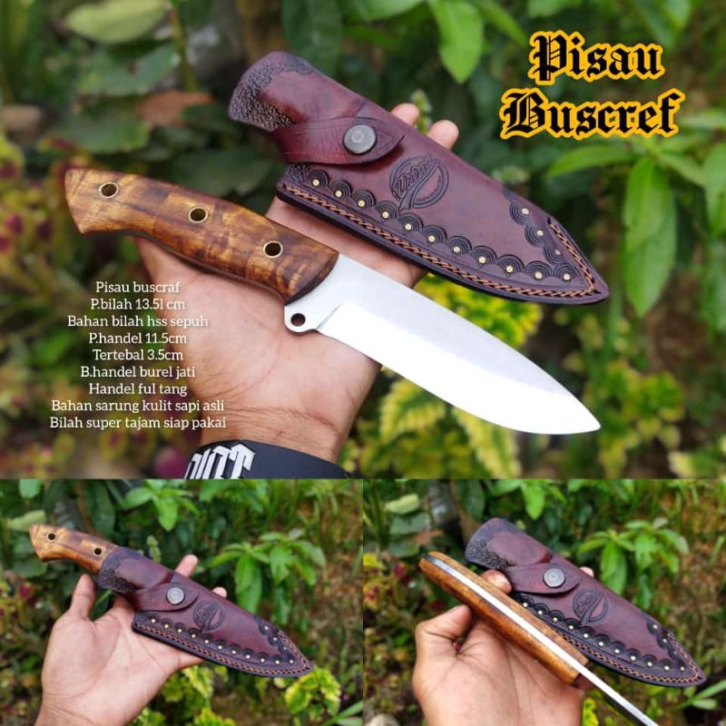 PISAU BUSHCRAFT SESET SKINER HSS STEEL HANDLE BURL FULLTANK SUPER TAJAM