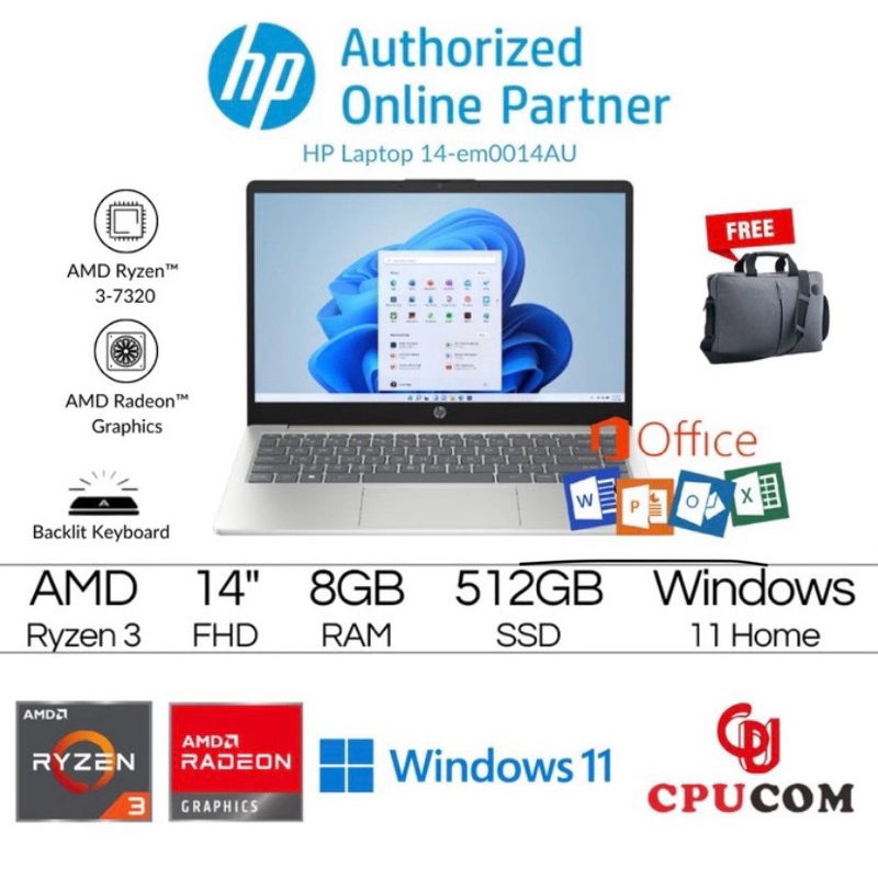 Laptop HP 14-em0014AU/14-em0033AU AMD Ryzen 3-7320 8GB 512GB SSD Win11 + OHS