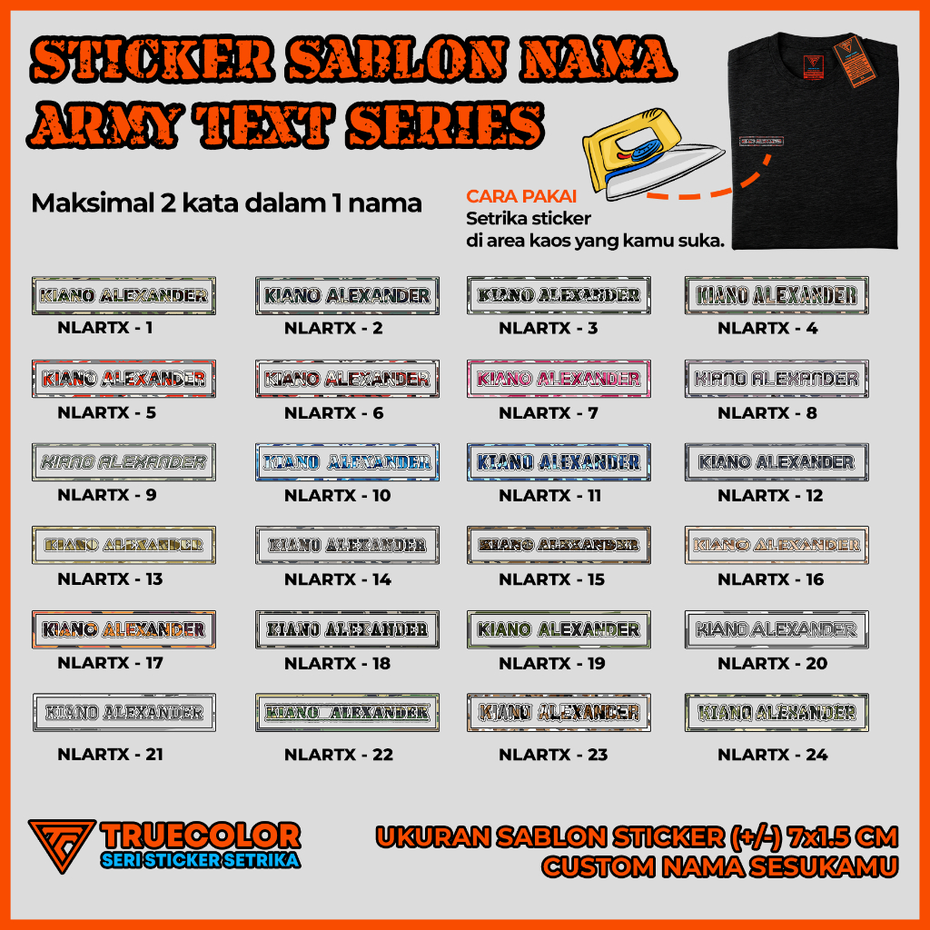

TRUECOLOR 32pcs Sticker Kain Label Nama Kaos, Sablon Setrika Custom Tulisan – ARMY TEXT Series