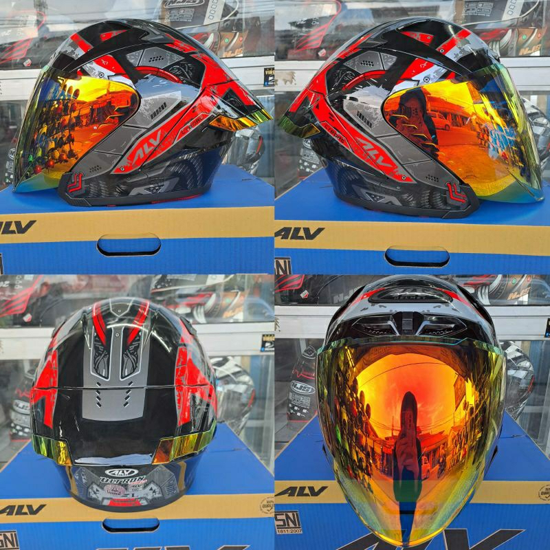 Helm Full Face ALV ULTRON PRO Motif Cyborg Red Paket Ganteng