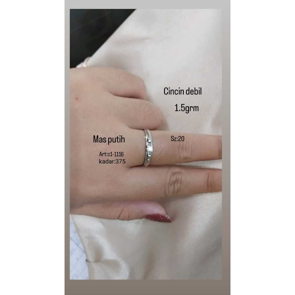 Cincin Emas Putih Motif Debil Kadar 375 Berat 1,5 Gram Ukuran 20
