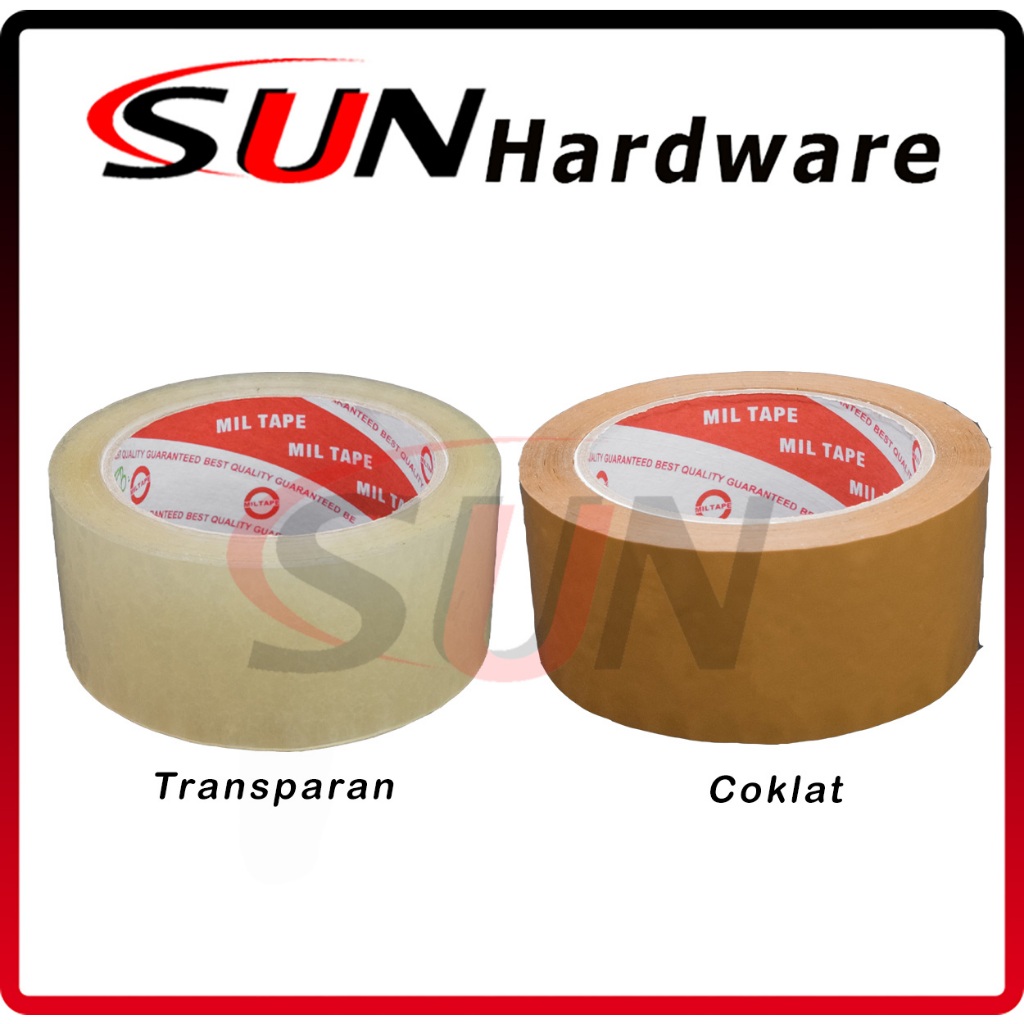 

Lakban Plastik Miltape Opp 90 Yard x 45 Mm Transparan Coklat Isolasi Packing Murah