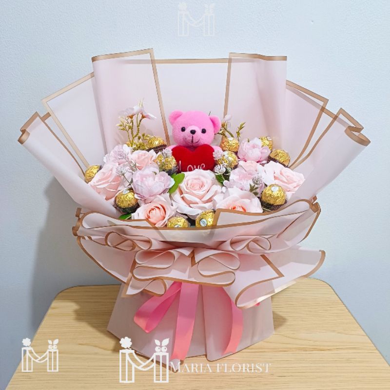 Buket Bunga Ferrero Rocher Artificial Flower - Buket Coklat Ferrero Premium Artificial