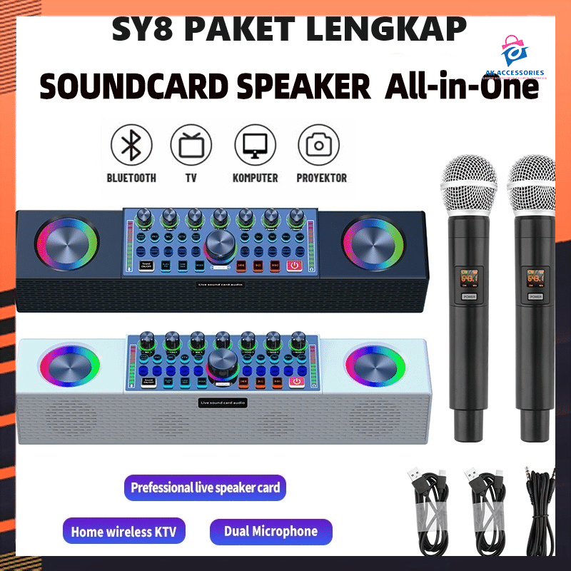 AKACC HOME KTV SPEAKER  BLUETOOTH SY8 2MIC LIVE SOUNDCARD PORTABLE OUTDOOR