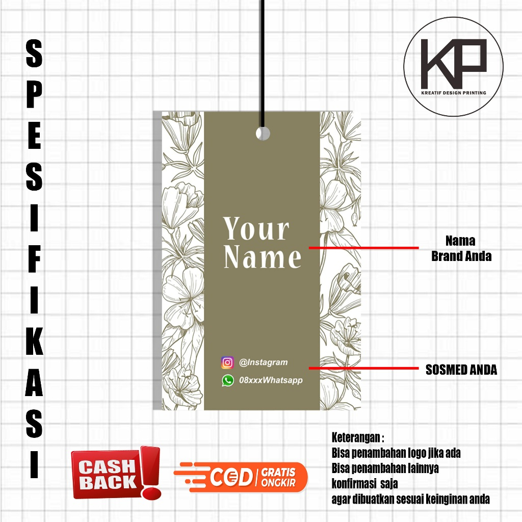 

Cetak Label Hangtag | Isi 100 Lembar/Pcs | Label Baju | Label Celana | Label Jaket | Label Dress | Label Daster | Label Sepatu | Label Kaos Kaki | Label Pakaian | Label Fashion | Custom Design | Free | Kualitas Premium | Murah