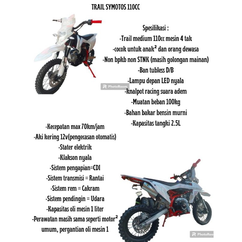 Trail Symotos 110cc premium dewasa kendaraan hobby
