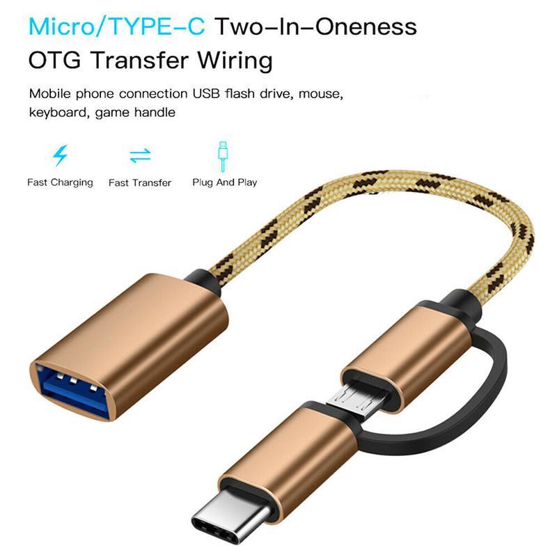 Kabel OTG 2 in 1 Type C / Micro OTG Multifungsi Bahan Besi High Speed USB V8 & Tipe C Tepsi 2in1