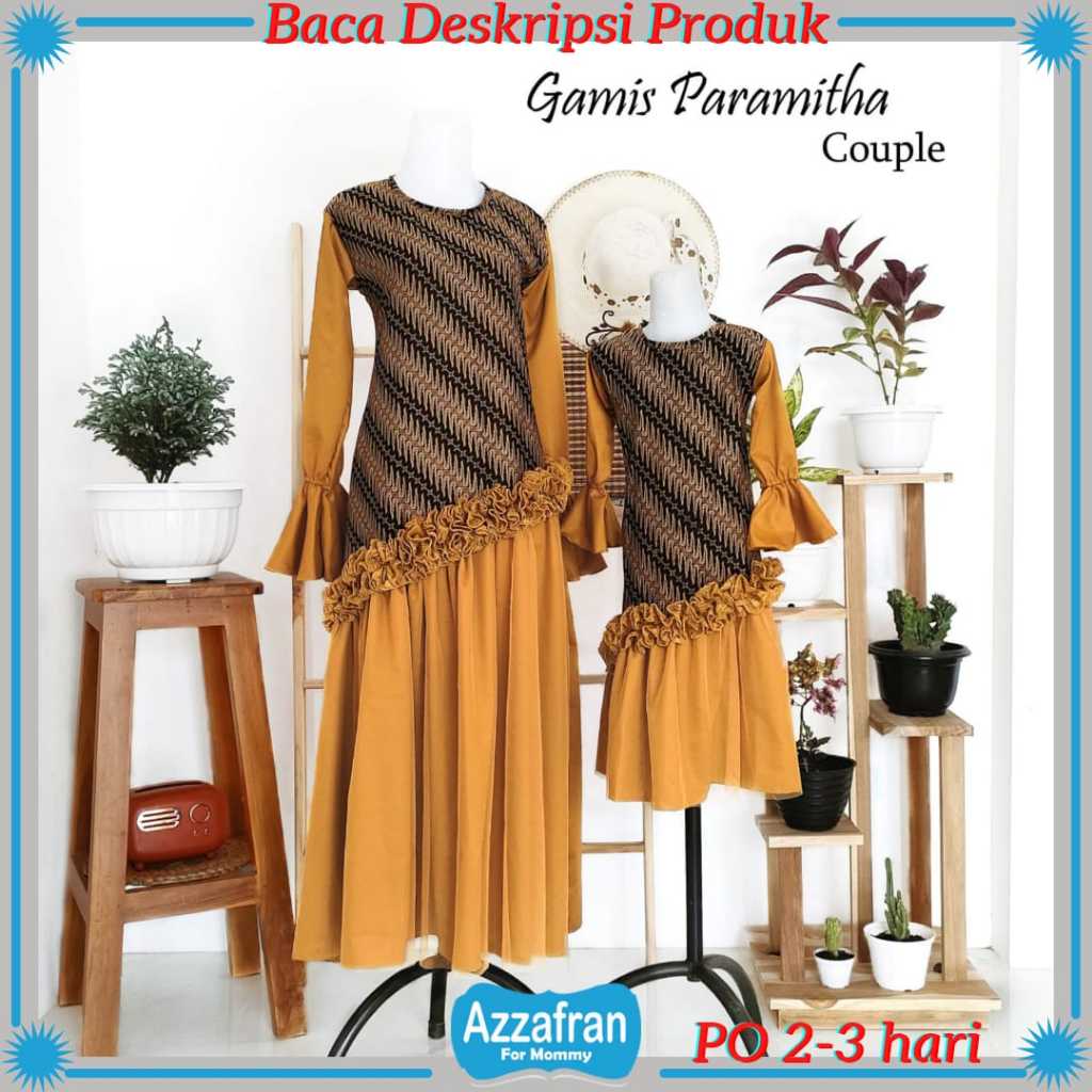 Gamis Paramitha Couple Gold | Baju Katun Anak Perempuan dan Dewasa | Seragam Lebaran Toyobo Terbaru