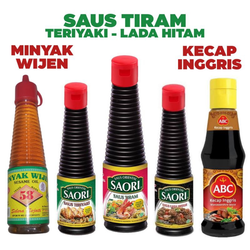 

MINYAK WIJEN - SAORI SAOS TIRAM TERIYAKI LADA HITAM - KECAP INGGRIS BOTOL - TemuPawon