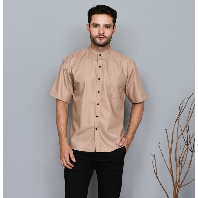 Baju koko  polos lengan pendek pria warna hitam,putik,coklat,abu tua