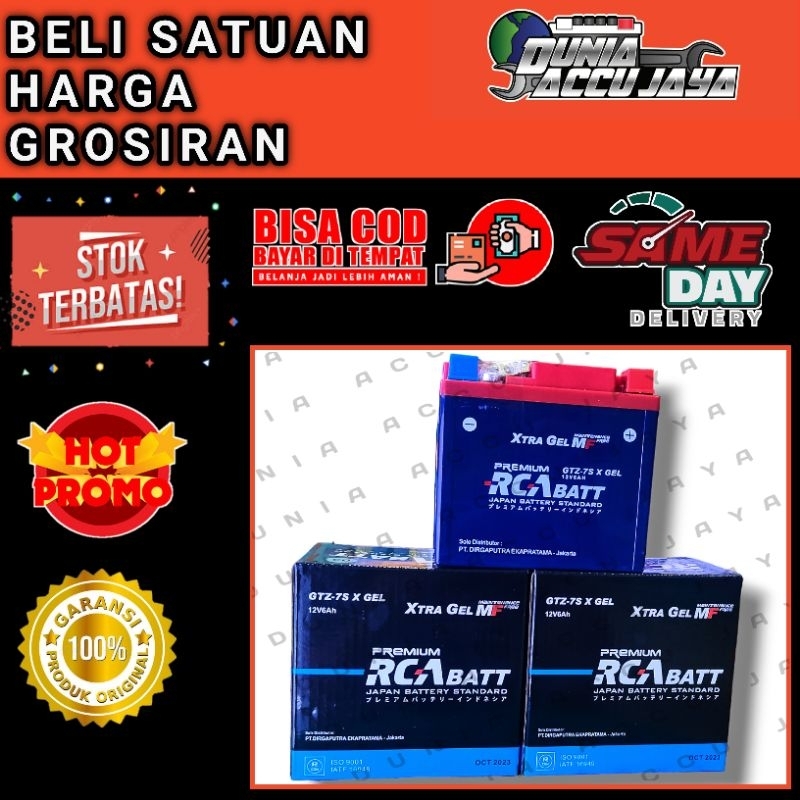 Aki motor kering RCA BATT GELL GTZ7S GTZ6V 6ah 12volt  BERGARANSI satria Fu Sonic 150 R, CBR 150 R S